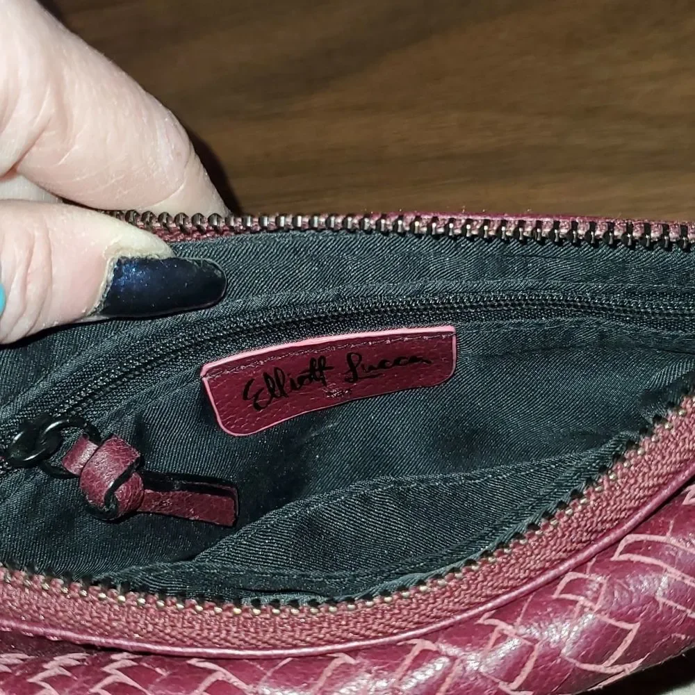 Elliot Lucca Burgundy‎ Wine Colored Woven Leather Wristlet Bag Wallet